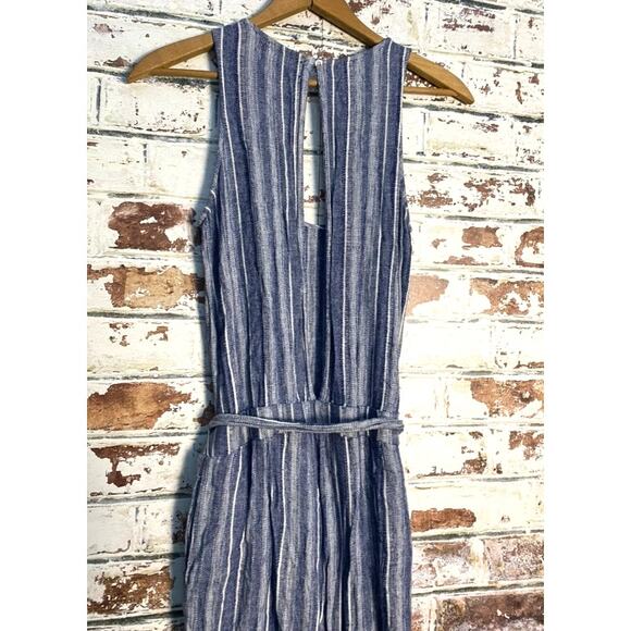 Anthropologie Cloth & Stone Striped Linen Coastal Flowing Op[en Back Jumpsuit - Picture 14 of 14